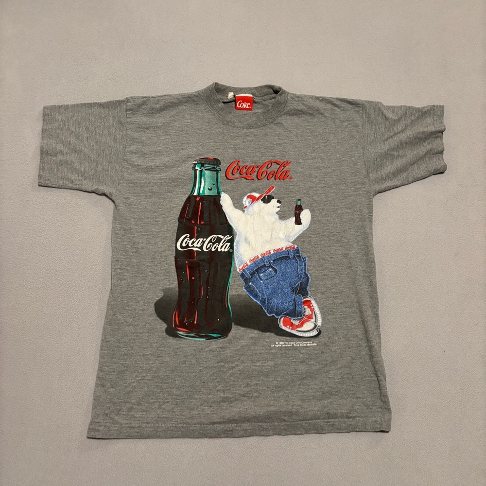 Vintage 1998 Coca Cola Polar Bear‎ T Shirt Large Gray 90s Summer Graphic Print